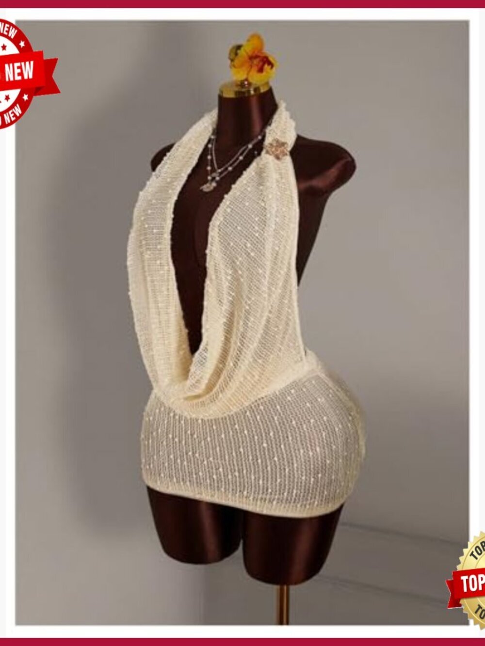 Mesh Halter Mini Dress Deep V Neck Backless Bodycon Party Club - Picture 3 of 5